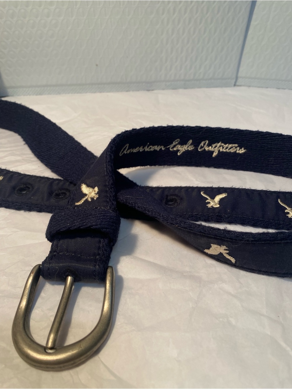 American Eagle Outfitters Navy Belt with Gold Eagle Accents